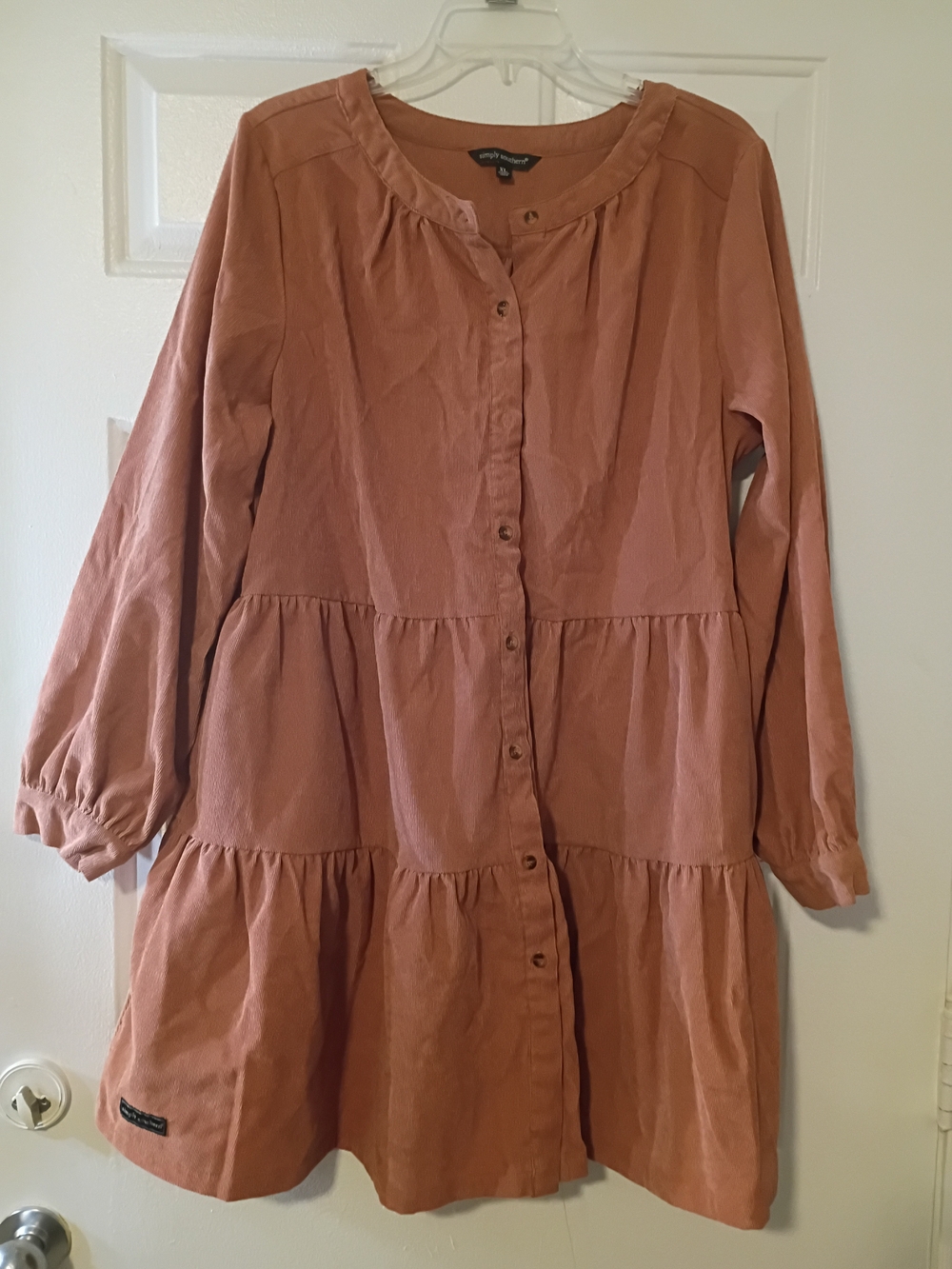 Simply Southern Rust/Terracotta Long Sleeve Tiered Button-Front Dress